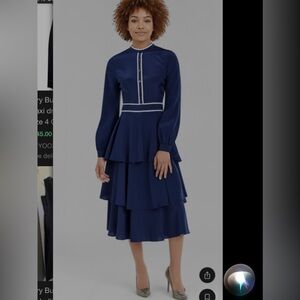 Tory Burch Navy Winston Blue Long Sleeve maxi Dress